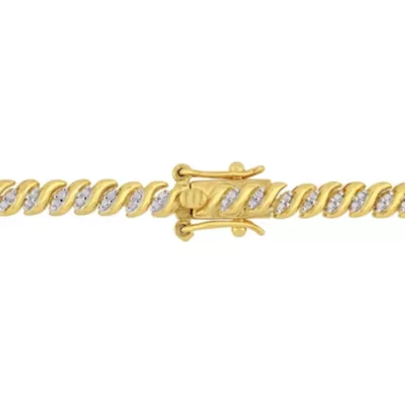 1 CT TW Diamond S-Link Tennis Necklace in Yellow Plated Sterling Silver