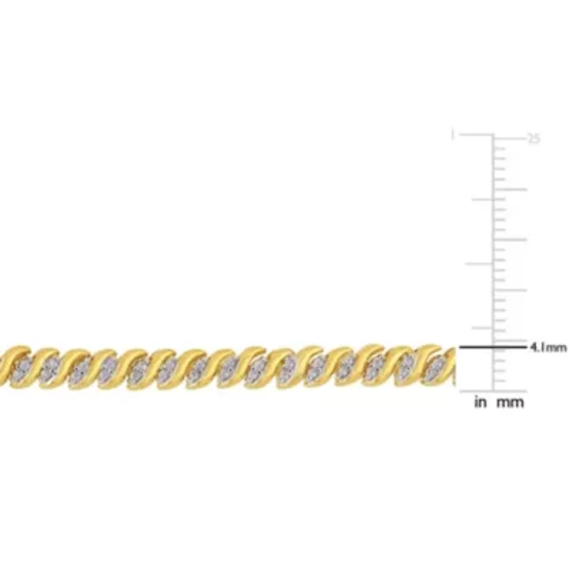 1 CT TW Diamond S-Link Tennis Necklace in Yellow Plated Sterling Silver