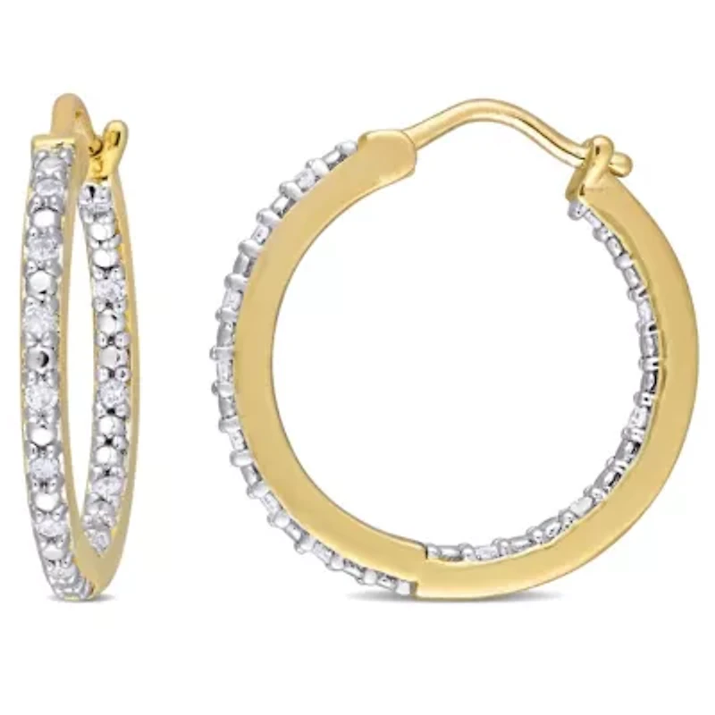 1/4 CT TW Diamond Inside Outside Hoop Earrings in Gold Plated Sterling Silver