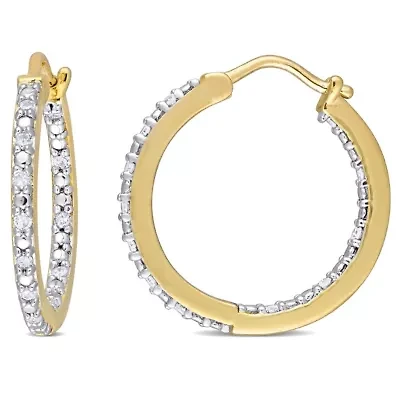 1/4 CT TW Diamond Inside Outside Hoop Earrings in Gold Plated Sterling Silver