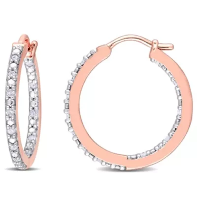 1/4 CT TW Diamond Inside Outside Hoop Earrings in Rose Gold Plated Sterling Silver