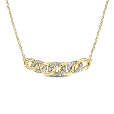1/6 CT TW Diamond Link Necklace in Yellow Plated Sterling Silver