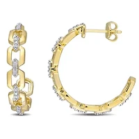 1/7 CT TW Diamond Link Semi-Hoop Earrings in Yellow Plated Sterling Silver