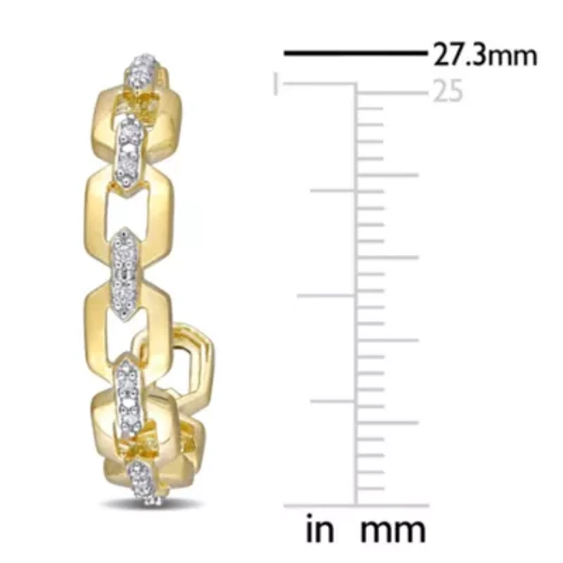 1/7 CT TW Diamond Link Semi-Hoop Earrings in Yellow Plated Sterling Silver