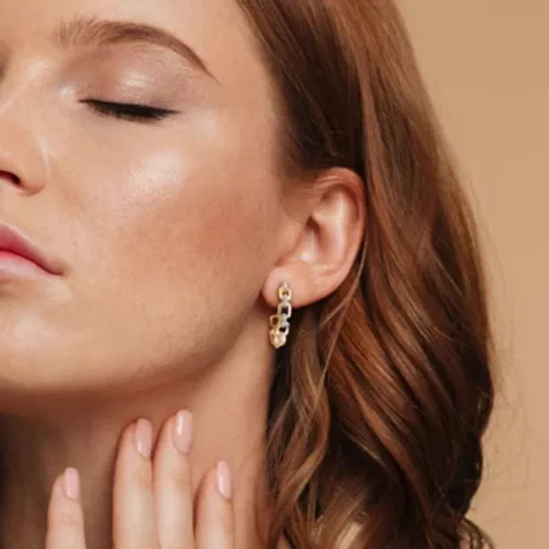 1/7 CT TW Diamond Link Semi-Hoop Earrings in Yellow Plated Sterling Silver