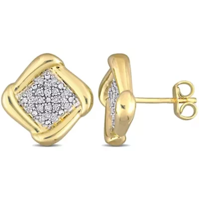 1/5 CT TW Diamond Halo Stud Earrings in Yellow Plated Sterling Silver