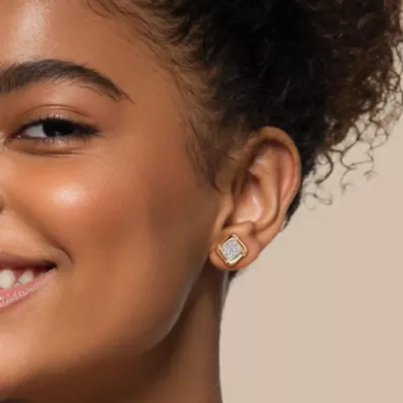 1/5 CT TW Diamond Halo Stud Earrings in Yellow Plated Sterling Silver