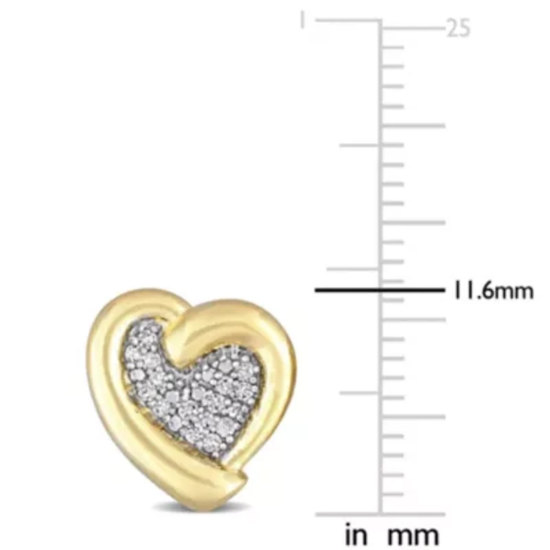 1/6 CT TW Diamond Heart Stud Earrings in Yellow Plated Sterling Silver