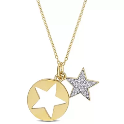 1/10 CT TW Diamond Star Charm Necklace in Yellow Plated Sterling Silver