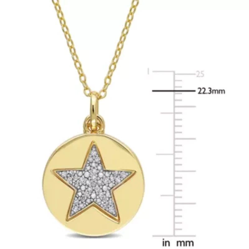 1/10 CT TW Diamond Star Charm Necklace in Yellow Plated Sterling Silver