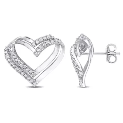 1/5 CT TW Diamond Open Heart Stud Earrings in Sterling Silver