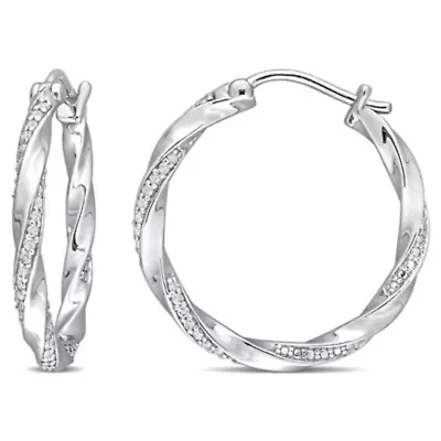 1/4 CT TW Diamond Twisted Hoop Earrings in Sterling Silver
