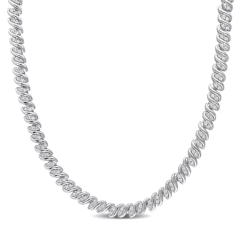 2 CT TW Diamond S-Link Tennis Necklace in Sterling Silver
