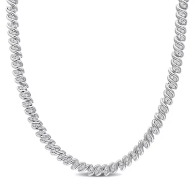 2 CT TW Diamond S-Link Tennis Necklace in Sterling Silver