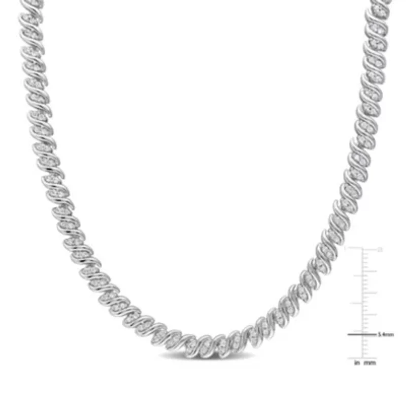 2 CT TW Diamond S-Link Tennis Necklace in Sterling Silver