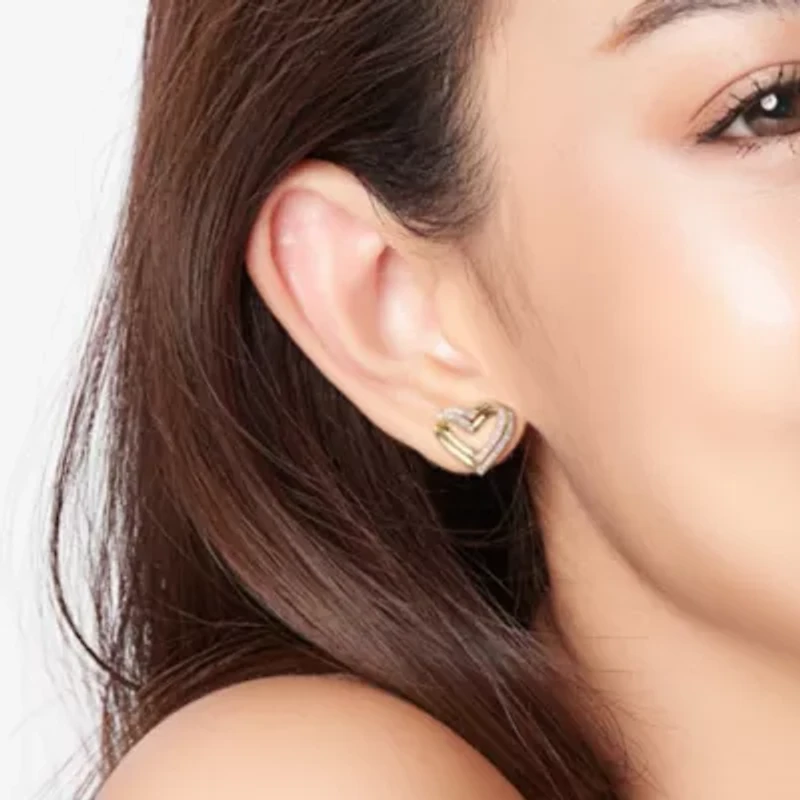 1/5 CT TW Diamond Open Heart Stud Earrings in Yellow Plated Sterling Silver