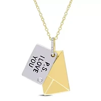 Diamond Accent Letter Envelope "I Love You" Charm Necklace in Yellow Plated Sterling Silver