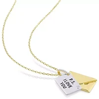 Diamond Accent Letter Envelope "I Love You" Charm Necklace in Yellow Plated Sterling Silver