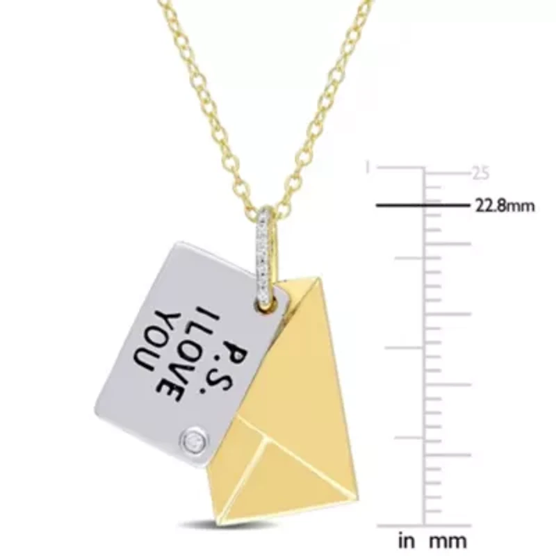 Diamond Accent Letter Envelope "I Love You" Charm Necklace in Yellow Plated Sterling Silver