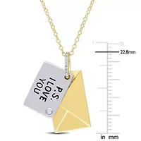 Diamond Accent Letter Envelope "I Love You" Charm Necklace in Yellow Plated Sterling Silver