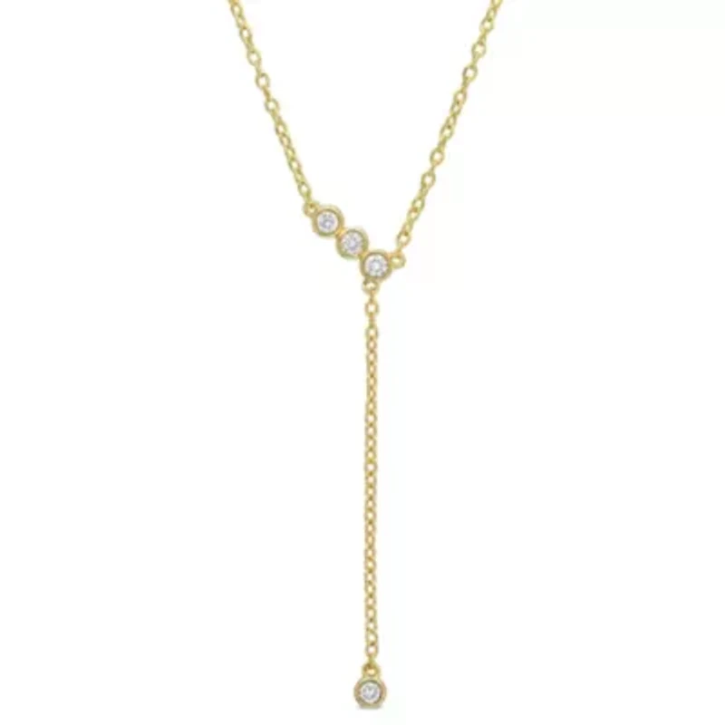 1/8 CT TGW Lab Created Diamond Lariat Necklace in 18k Gold Plated Sterling Silver