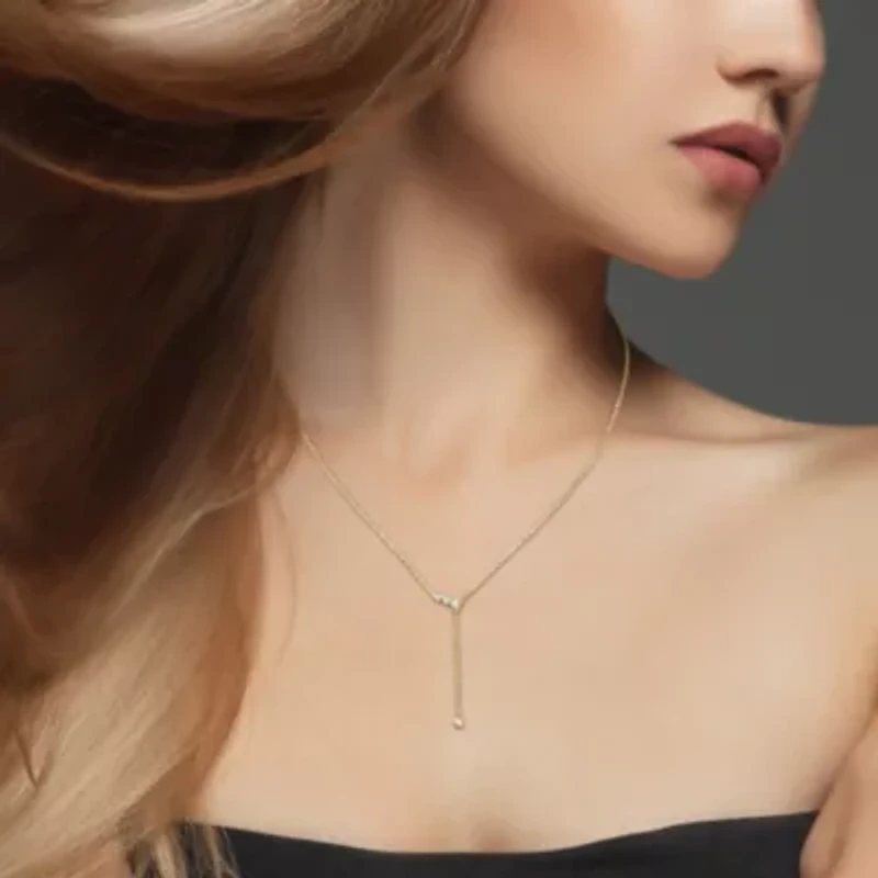 1/8 CT TGW Lab Created Diamond Lariat Necklace in 18k Gold Plated Sterling Silver
