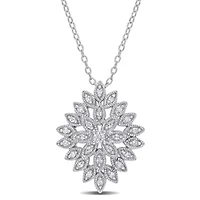 1/4 CT TW Diamond Cluster Floral Pendant with Chain in Sterling Silver
