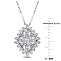 1/4 CT TW Diamond Cluster Floral Pendant with Chain in Sterling Silver