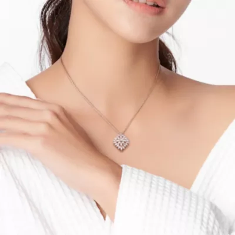 1/4 CT TW Diamond Cluster Floral Pendant with Chain in Sterling Silver