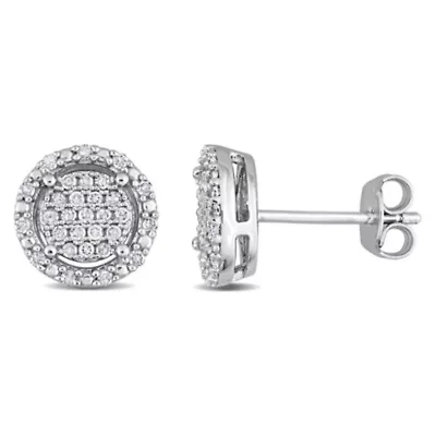 1/3 CT TW Diamond Cluster Halo Earrings in Sterling Silver