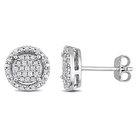 1/3 CT TW Diamond Cluster Halo Earrings in Sterling Silver