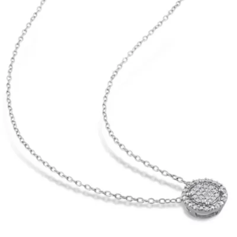 2-Piece Set 1/2 CT TW Diamond Halo Cluster Necklace and Earrings in Sterling Silver