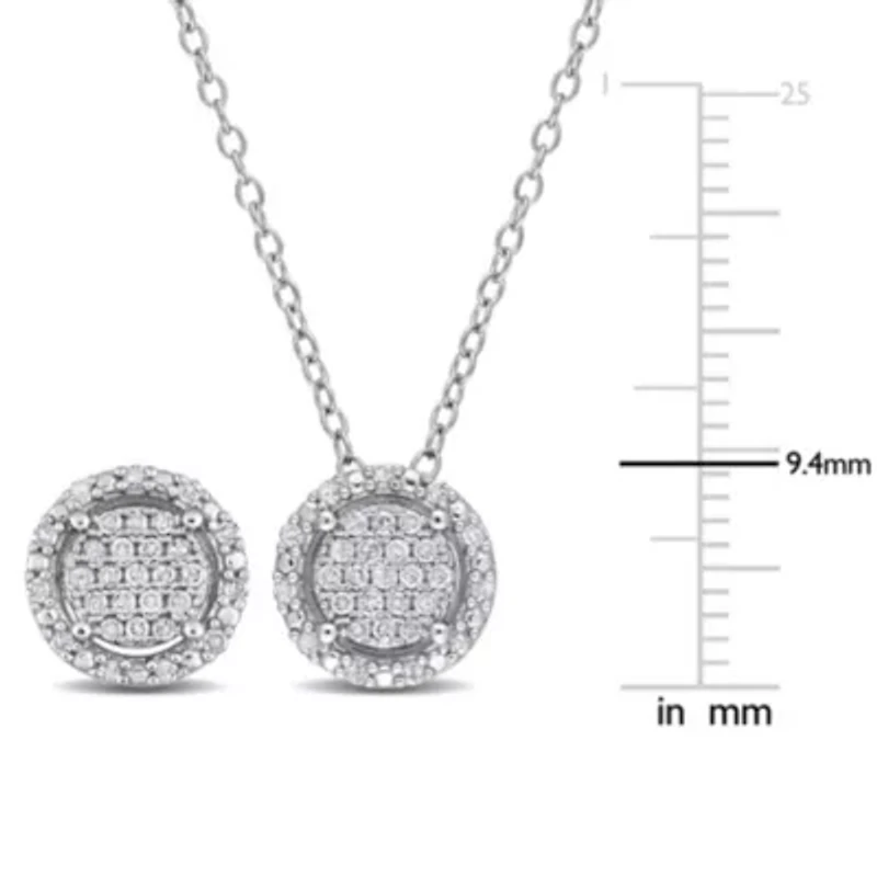 2-Piece Set 1/2 CT TW Diamond Halo Cluster Necklace and Earrings in Sterling Silver