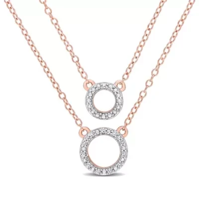 Diamond Accent Circle Two-Strand Necklace in Rose Plated Sterling Silver