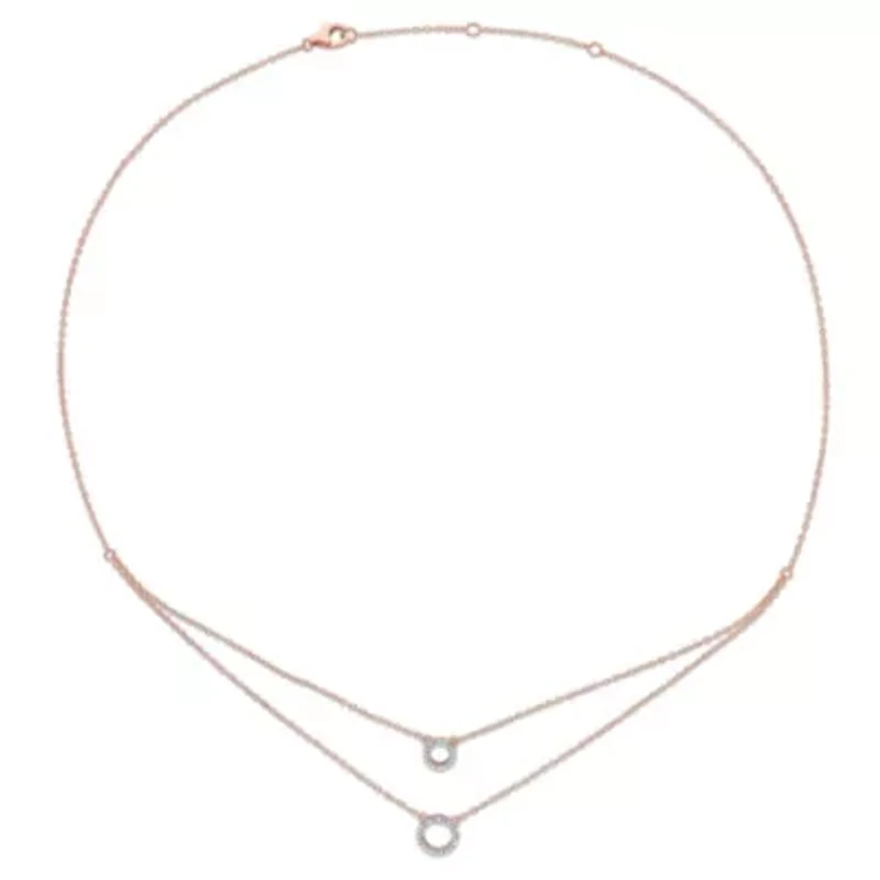 Diamond Accent Circle Two-Strand Necklace in Rose Plated Sterling Silver