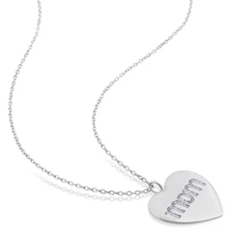 1/10 CT TW Diamond 'Mom' Engraved Heart Necklace in Sterling Silver