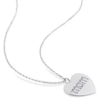 1/10 CT TW Diamond 'Mom' Engraved Heart Necklace in Sterling Silver