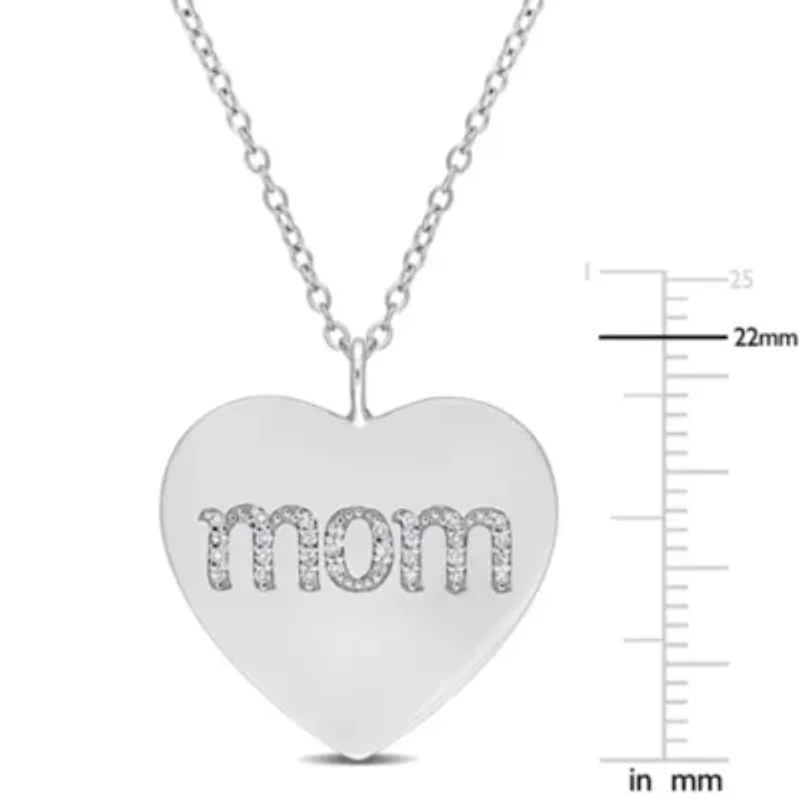 1/10 CT TW Diamond 'Mom' Engraved Heart Necklace in Sterling Silver