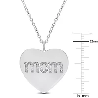 1/10 CT TW Diamond 'Mom' Engraved Heart Necklace in Sterling Silver