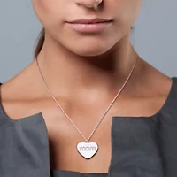 1/10 CT TW Diamond 'Mom' Engraved Heart Necklace in Sterling Silver