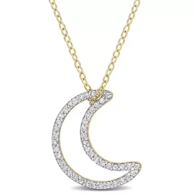1/5 CT TW Diamond Moon Pendant with Chain in Yellow Plated Sterling Silver