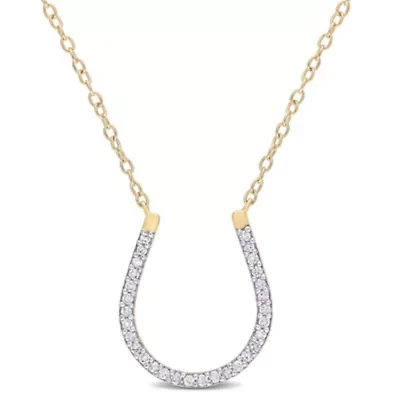 1/6 CT TW Diamond Horseshoe Necklace in Yellow Plated Sterling Silver