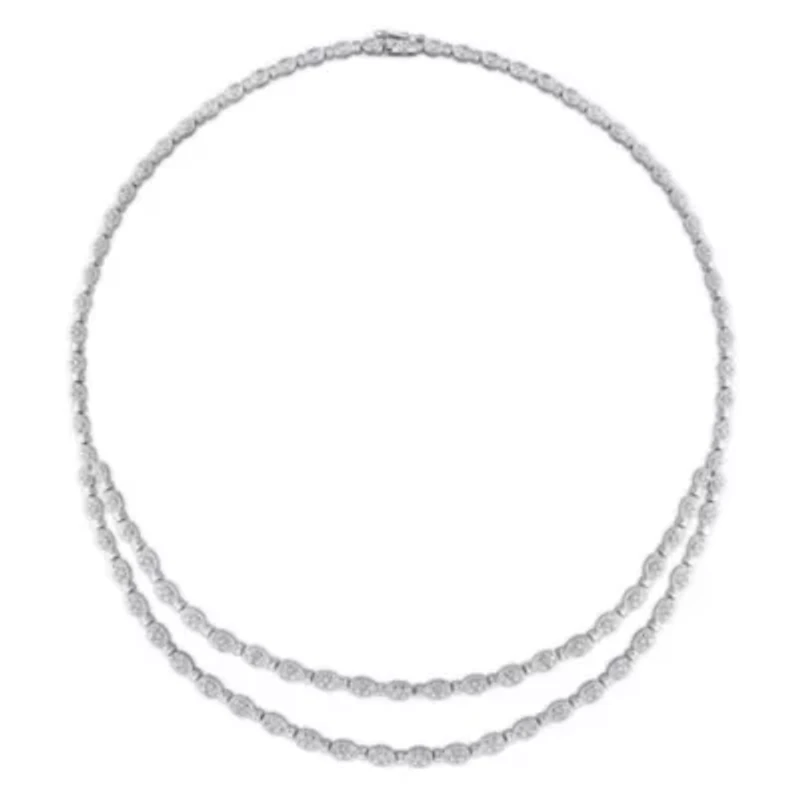 1 CT TW Diamond Double-Layered Necklace in Sterling Silver