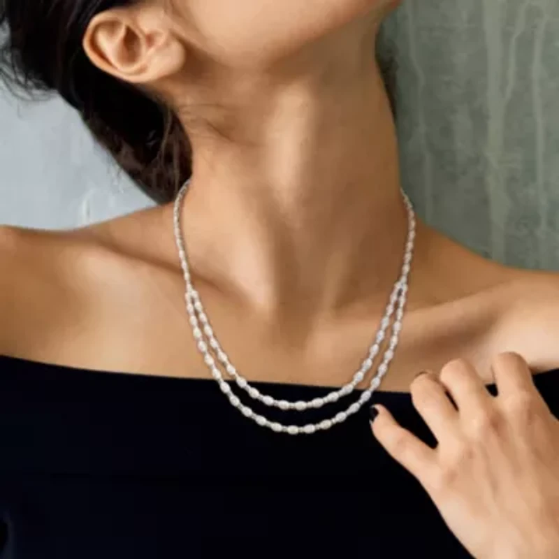 1 CT TW Diamond Double-Layered Necklace in Sterling Silver