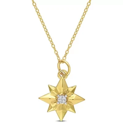 Diamond Accent North Star Charm Necklace in Yellow Plated Sterling Silver