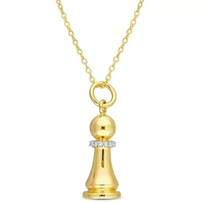 Diamond Accent King Chess Charm Necklace in Yellow Plated Sterling Silver