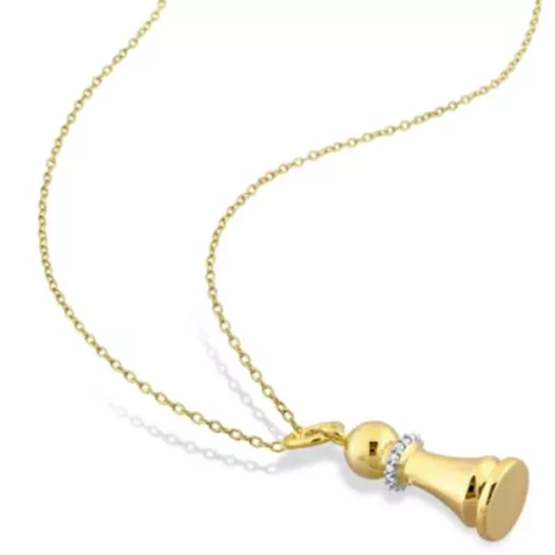 Diamond Accent King Chess Charm Necklace in Yellow Plated Sterling Silver
