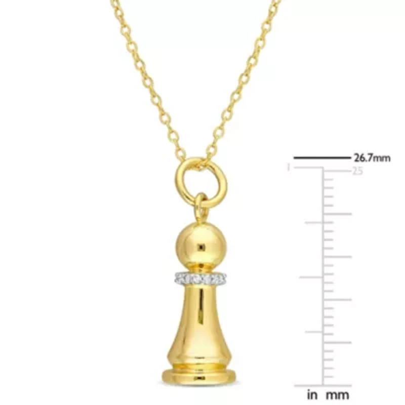 Diamond Accent King Chess Charm Necklace in Yellow Plated Sterling Silver