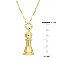 Diamond Accent King Chess Charm Necklace in Yellow Plated Sterling Silver