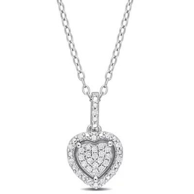 1/6 CT TW Diamond Halo Heart Necklace in Sterling Silver